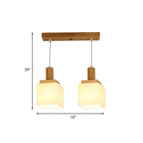 Wood Cube Multiple Hanging Light Modern 2/3 Heads Opal Glass Pendant Lamp Fixture with Linear Canopy Clearhalo 'Ceiling Lights' 'Glass shade' 'Glass' 'Modern Pendants' 'Modern' 'Pendant Lights' 'Pendants' Lighting' 738236