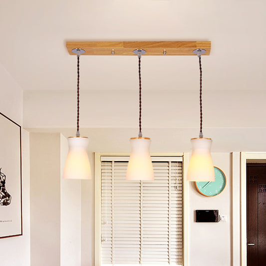 Milk Can Multi Ceiling Light Modernism White Glass 3 Lights Dining Room Hanging Lamp Kit in Wood Wood Clearhalo 'Ceiling Lights' 'Modern Pendants' 'Modern' 'Pendant Lights' 'Pendants' Lighting' 738242