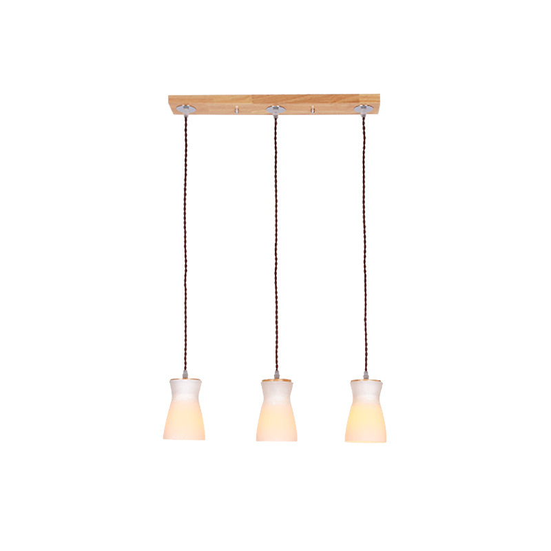 Milk Can Multi Ceiling Light Modernism White Glass 3 Lights Dining Room Hanging Lamp Kit in Wood Clearhalo 'Ceiling Lights' 'Modern Pendants' 'Modern' 'Pendant Lights' 'Pendants' Lighting' 738244