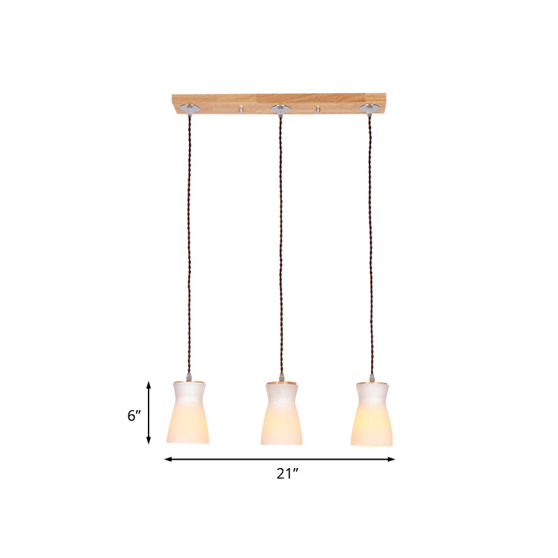 Milk Can Multi Ceiling Light Modernism White Glass 3 Lights Dining Room Hanging Lamp Kit in Wood Clearhalo 'Ceiling Lights' 'Modern Pendants' 'Modern' 'Pendant Lights' 'Pendants' Lighting' 738245