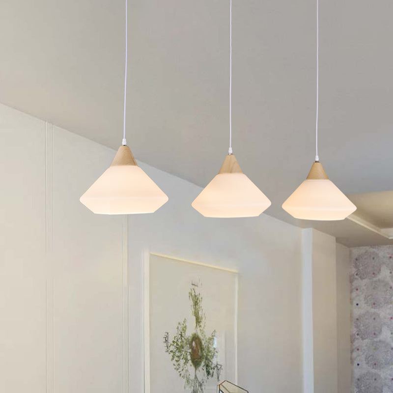 Wood Cone Multiple Hanging Pendant Light Simple 3 Bulbs Cream Glass Ceiling Lamp Fixture Wood Clearhalo 'Ceiling Lights' 'Modern Pendants' 'Modern' 'Pendant Lights' 'Pendants' Lighting' 738246