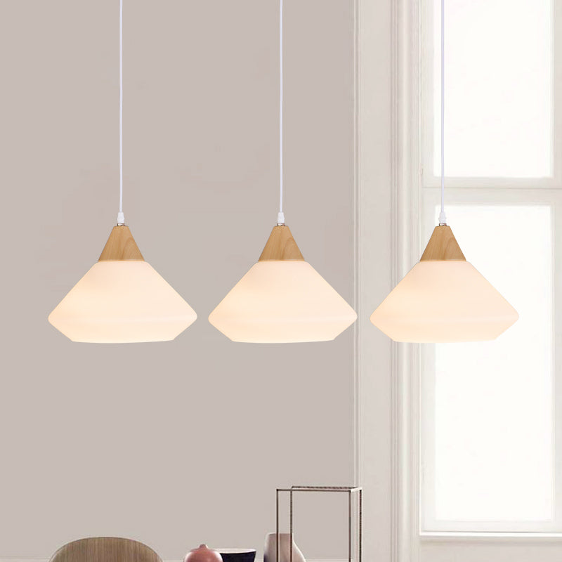 Wood Cone Multiple Hanging Pendant Light Simple 3 Bulbs Cream Glass Ceiling Lamp Fixture Clearhalo 'Ceiling Lights' 'Modern Pendants' 'Modern' 'Pendant Lights' 'Pendants' Lighting' 738247