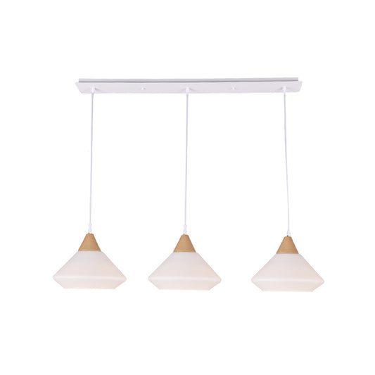 Wood Cone Multiple Hanging Pendant Light Simple 3 Bulbs Cream Glass Ceiling Lamp Fixture Clearhalo 'Ceiling Lights' 'Modern Pendants' 'Modern' 'Pendant Lights' 'Pendants' Lighting' 738248