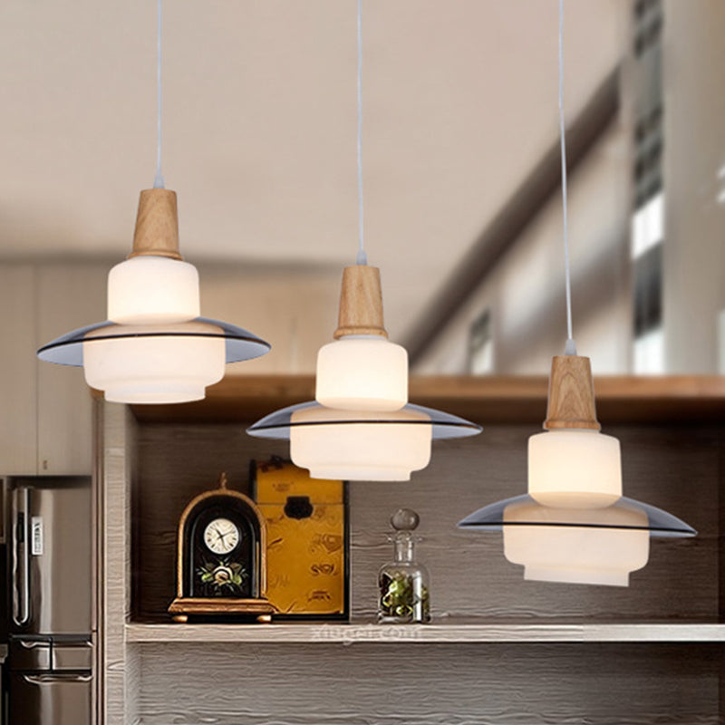 White Glass Gourd Multi Pendant Ceiling Light Modernism 3-Light Wood Hanging Lamp Fixture Clearhalo 'Ceiling Lights' 'Close To Ceiling Lights' 'Glass shade' 'Glass' 'Modern Pendants' 'Modern' 'Pendant Lights' 'Pendants' Lighting' 738251