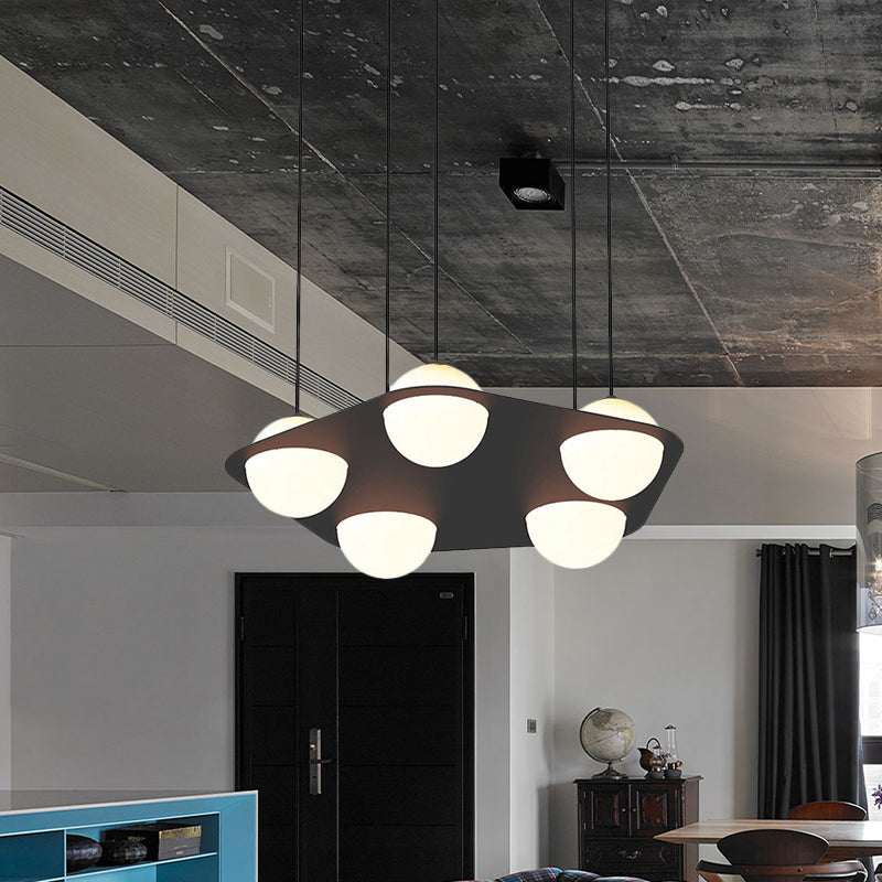 Black Pentagon Multi Pendant Minimalist 5-Head Metallic Ceiling Suspension Light with Ball Opal Glass Shade Black Clearhalo 'Ceiling Lights' 'Close To Ceiling Lights' 'Glass shade' 'Glass' 'Modern Pendants' 'Modern' 'Pendant Lights' 'Pendants' Lighting' 738254