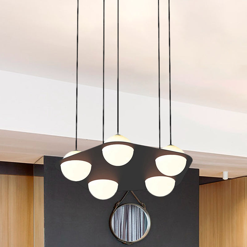 Black Pentagon Multi Pendant Minimalist 5-Head Metallic Ceiling Suspension Light with Ball Opal Glass Shade Clearhalo 'Ceiling Lights' 'Close To Ceiling Lights' 'Glass shade' 'Glass' 'Modern Pendants' 'Modern' 'Pendant Lights' 'Pendants' Lighting' 738255