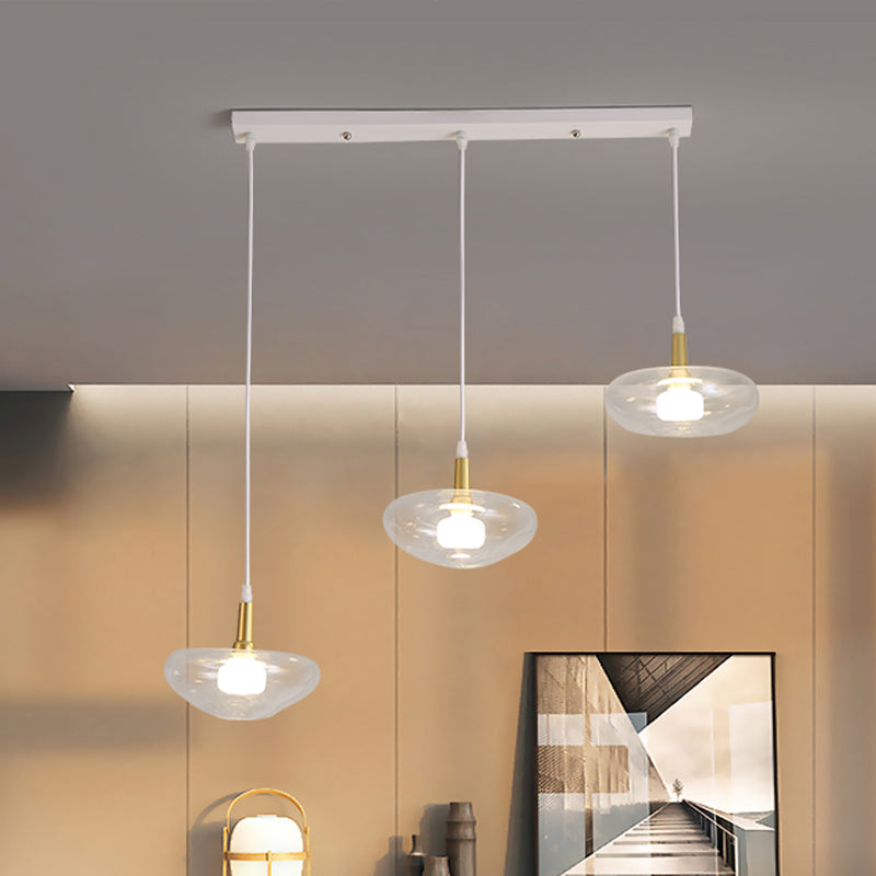 Vintage Oval Multi Light Chandelier Clear Glass 3 Bulbs Dining Room Suspended Pendant Lamp with Round/Linear Canopy White Linear Clearhalo 'Ceiling Lights' 'Glass shade' 'Glass' 'Modern Pendants' 'Modern' 'Pendant Lights' 'Pendants' Lighting' 738258