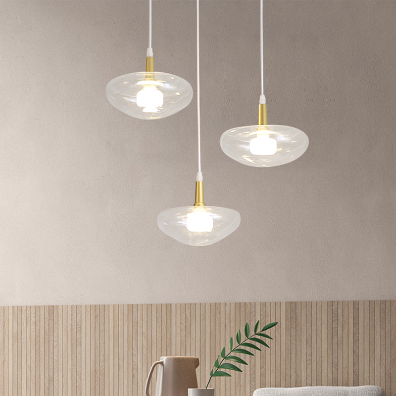 Vintage Oval Multi Light Chandelier Clear Glass 3 Bulbs Dining Room Suspended Pendant Lamp with Round/Linear Canopy White Round Clearhalo 'Ceiling Lights' 'Glass shade' 'Glass' 'Modern Pendants' 'Modern' 'Pendant Lights' 'Pendants' Lighting' 738262