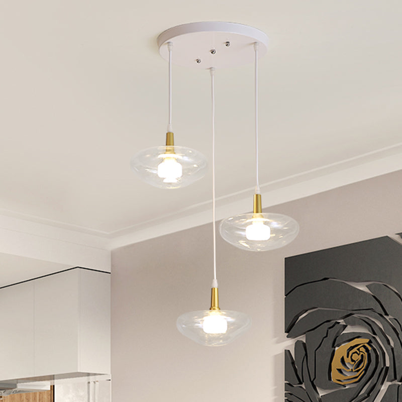 Vintage Oval Multi Light Chandelier Clear Glass 3 Bulbs Dining Room Suspended Pendant Lamp with Round/Linear Canopy Clearhalo 'Ceiling Lights' 'Glass shade' 'Glass' 'Modern Pendants' 'Modern' 'Pendant Lights' 'Pendants' Lighting' 738264