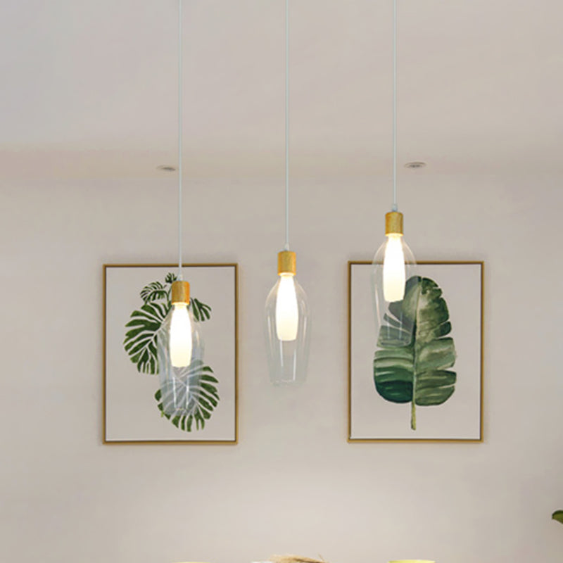 Tulip Clear Glass Multi Light Pendant Chandelier Modern 3-Bulb Wood Hanging Ceiling Lamp Clear Clearhalo 'Ceiling Lights' 'Glass shade' 'Glass' 'Modern Pendants' 'Modern' 'Pendant Lights' 'Pendants' Lighting' 738267