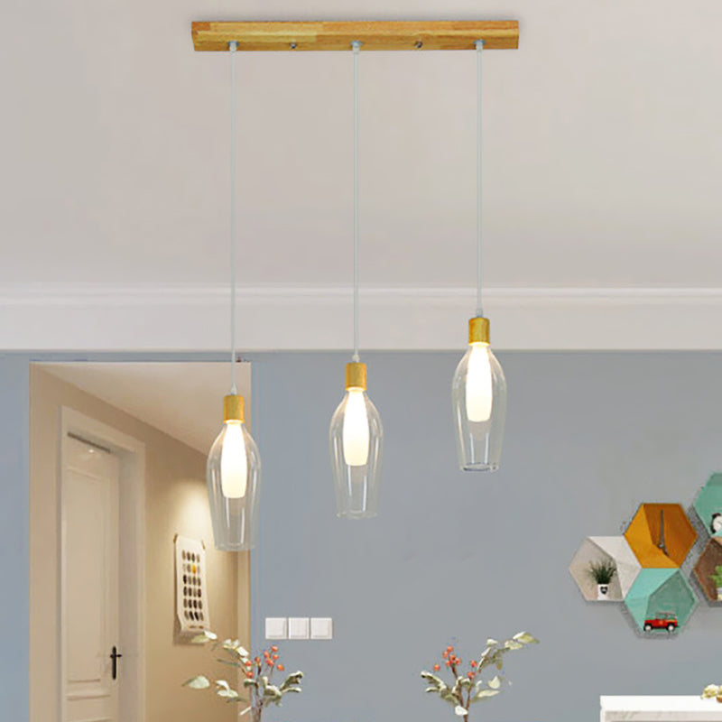 Tulip Clear Glass Multi Light Pendant Chandelier Modern 3-Bulb Wood Hanging Ceiling Lamp Clearhalo 'Ceiling Lights' 'Glass shade' 'Glass' 'Modern Pendants' 'Modern' 'Pendant Lights' 'Pendants' Lighting' 738268