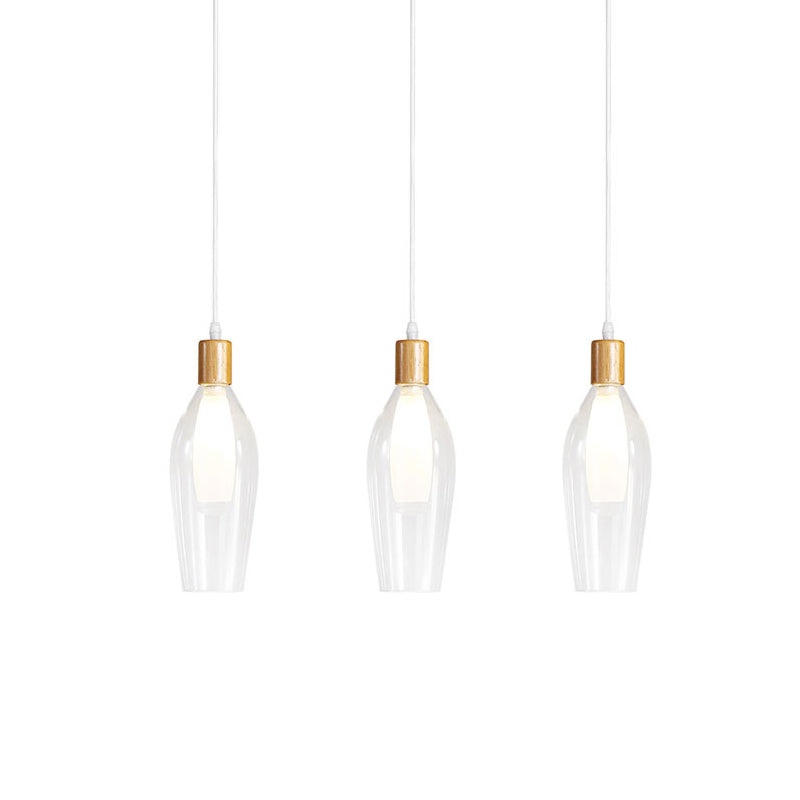 Tulip Clear Glass Multi Light Pendant Chandelier Modern 3-Bulb Wood Hanging Ceiling Lamp Clearhalo 'Ceiling Lights' 'Glass shade' 'Glass' 'Modern Pendants' 'Modern' 'Pendant Lights' 'Pendants' Lighting' 738269