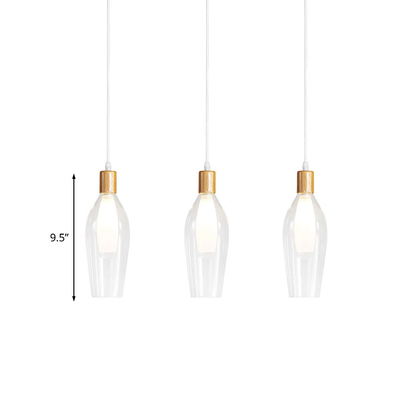 Tulip Clear Glass Multi Light Pendant Chandelier Modern 3-Bulb Wood Hanging Ceiling Lamp Clearhalo 'Ceiling Lights' 'Glass shade' 'Glass' 'Modern Pendants' 'Modern' 'Pendant Lights' 'Pendants' Lighting' 738270