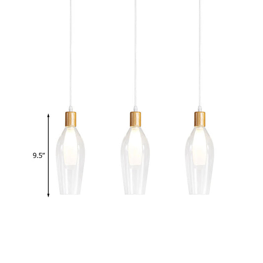 Tulip Clear Glass Multi Light Pendant Chandelier Modern 3-Bulb Wood Hanging Ceiling Lamp Clearhalo 'Ceiling Lights' 'Glass shade' 'Glass' 'Modern Pendants' 'Modern' 'Pendant Lights' 'Pendants' Lighting' 738270