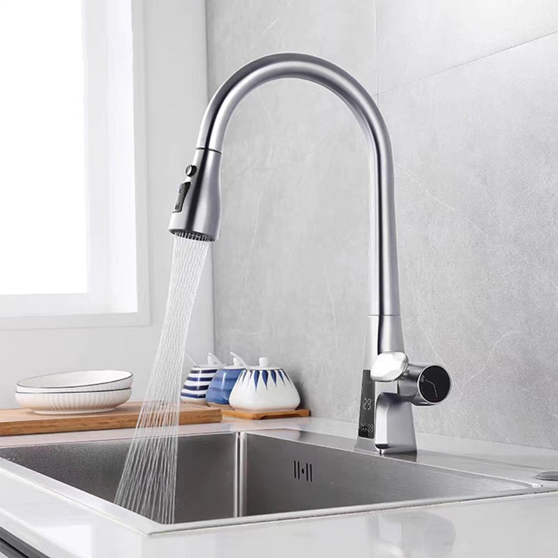 Modern Style Kitchen Faucet Gooseneck Copper Knob Handle Kitchen Faucet Silver Clearhalo 'Home Improvement' 'home_improvement' 'home_improvement_kitchen_faucets' 'Kitchen Faucets' 'Kitchen Remodel & Kitchen Fixtures' 'Kitchen Sinks & Faucet Components' 'kitchen_faucets' 7382791