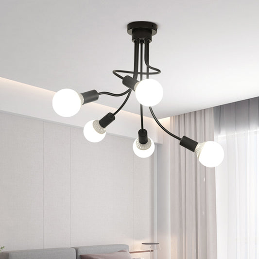 Black Finish Curved Arm Semi Flush Mount Light Minimalist 3/5 Bulbs Iron Flush Ceiling Lamp Fixture Clearhalo 'Ceiling Lights' 'Close To Ceiling Lights' 'Close to ceiling' 'Semi-flushmount' Lighting' 738280