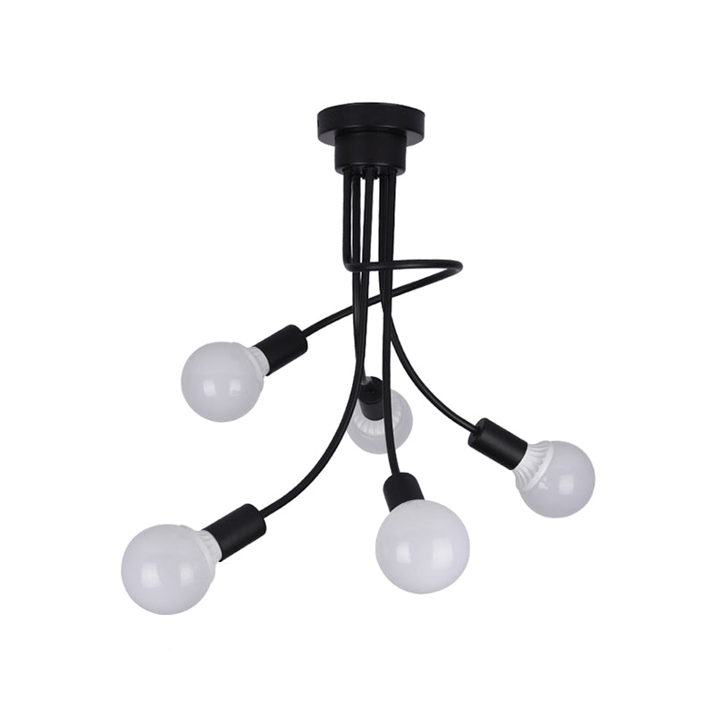 Black Finish Curved Arm Semi Flush Mount Light Minimalist 3/5 Bulbs Iron Flush Ceiling Lamp Fixture Clearhalo 'Ceiling Lights' 'Close To Ceiling Lights' 'Close to ceiling' 'Semi-flushmount' Lighting' 738281