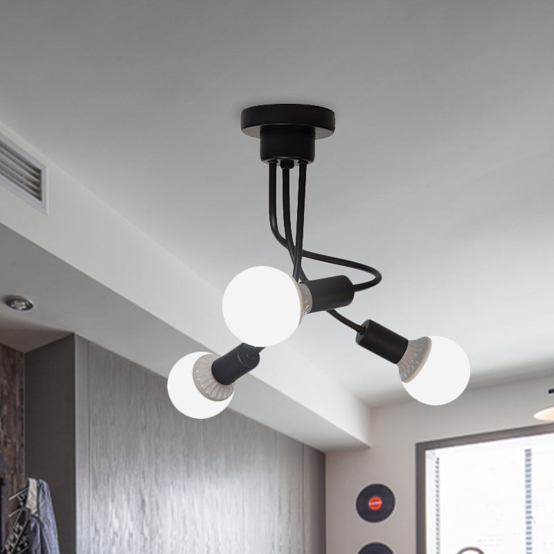 Black Finish Curved Arm Semi Flush Mount Light Minimalist 3/5 Bulbs Iron Flush Ceiling Lamp Fixture Clearhalo 'Ceiling Lights' 'Close To Ceiling Lights' 'Close to ceiling' 'Semi-flushmount' Lighting' 738284