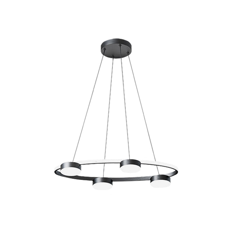 Black Drum Pendant Chandelier Minimalist 4-Head Acrylic Suspended Lighting Fixture with Ring Design for Dining Room in Warm/White Light Clearhalo 'Ceiling Lights' 'Chandeliers' Lighting' options 738305