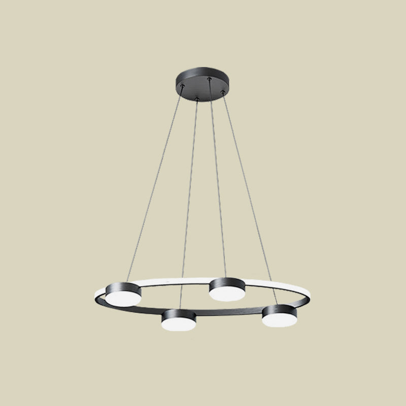 Black Drum Pendant Chandelier Minimalist 4-Head Acrylic Suspended Lighting Fixture with Ring Design for Dining Room in Warm/White Light Clearhalo 'Ceiling Lights' 'Chandeliers' Lighting' options 738306