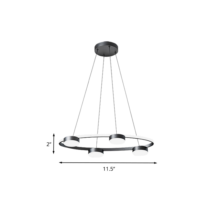 Black Drum Pendant Chandelier Minimalist 4-Head Acrylic Suspended Lighting Fixture with Ring Design for Dining Room in Warm/White Light Clearhalo 'Ceiling Lights' 'Chandeliers' Lighting' options 738307