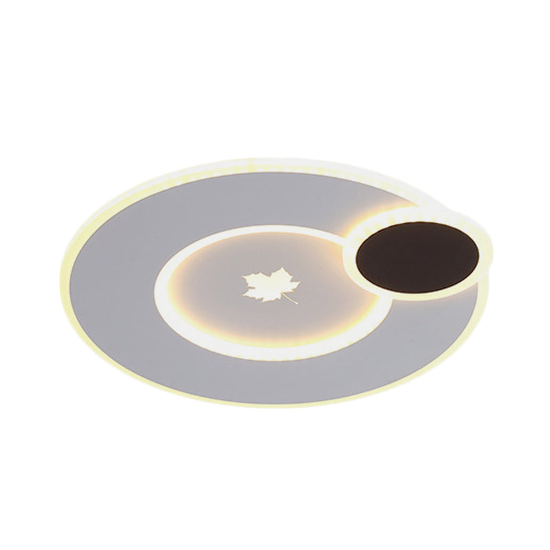 Modernist Round LED Flushmount Ceiling Fixture Acrylic 16"/19.5" Wide Bedroom Flush Pendant Light with Maple Leaf Pattern in White Clearhalo 'Ceiling Lights' 'Close To Ceiling Lights' 'Close to ceiling' 'Flush mount' Lighting' 738319