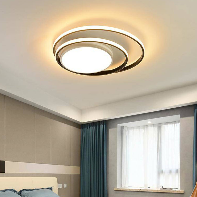 LED Bedroom Flush Mount Fixture Simplicity White/Black and White Ceiling Mounted Light with Dual Rings Acrylic Shade in Warm/White Light, 16"/19.5" Wide Black-White Clearhalo 'Ceiling Lights' 'Close To Ceiling Lights' 'Close to ceiling' 'Flush mount' Lighting' 738332