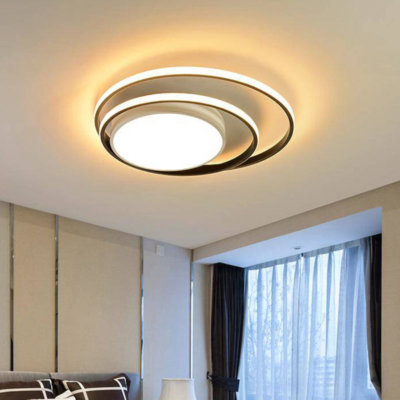 LED Bedroom Flush Mount Fixture Simplicity White/Black and White Ceiling Mounted Light with Dual Rings Acrylic Shade in Warm/White Light, 16"/19.5" Wide Clearhalo 'Ceiling Lights' 'Close To Ceiling Lights' 'Close to ceiling' 'Flush mount' Lighting' 738333