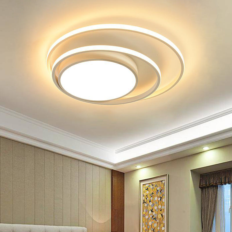 LED Bedroom Flush Mount Fixture Simplicity White/Black and White Ceiling Mounted Light with Dual Rings Acrylic Shade in Warm/White Light, 16"/19.5" Wide White Clearhalo 'Ceiling Lights' 'Close To Ceiling Lights' 'Close to ceiling' 'Flush mount' Lighting' 738337