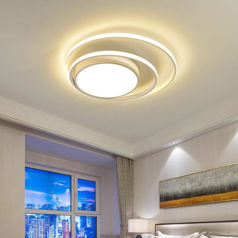 LED Bedroom Flush Mount Fixture Simplicity White/Black and White Ceiling Mounted Light with Dual Rings Acrylic Shade in Warm/White Light, 16"/19.5" Wide Clearhalo 'Ceiling Lights' 'Close To Ceiling Lights' 'Close to ceiling' 'Flush mount' Lighting' 738338