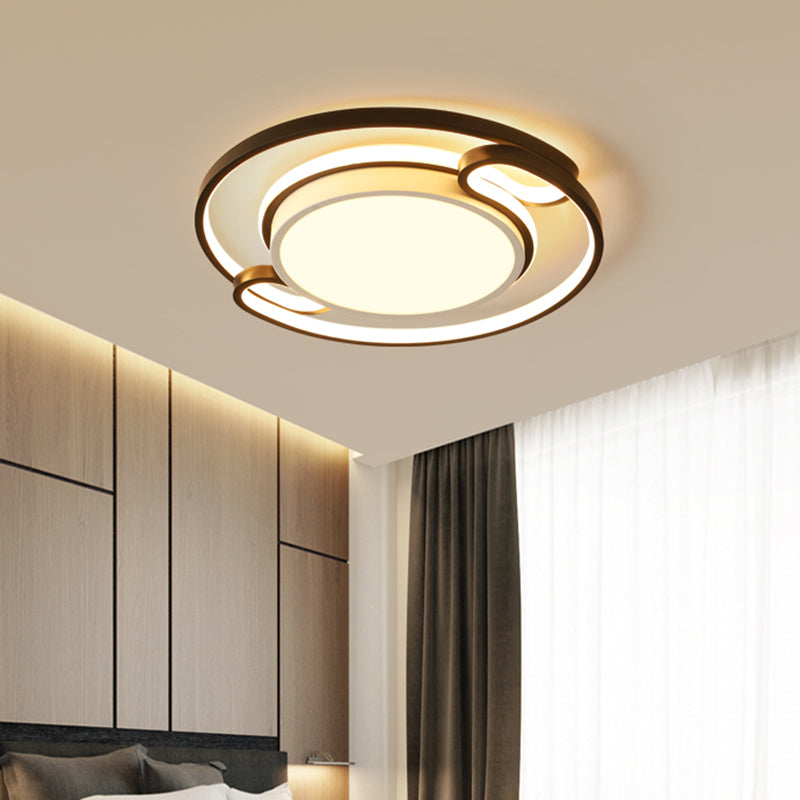 Double Semi-Ring Ceiling Mount Modernist Metal Black LED Flushmount Lighting for Bedroom, 16"/20.5" Wide Black Clearhalo 'Ceiling Lights' 'Close To Ceiling Lights' 'Close to ceiling' 'Flush mount' Lighting' 738340