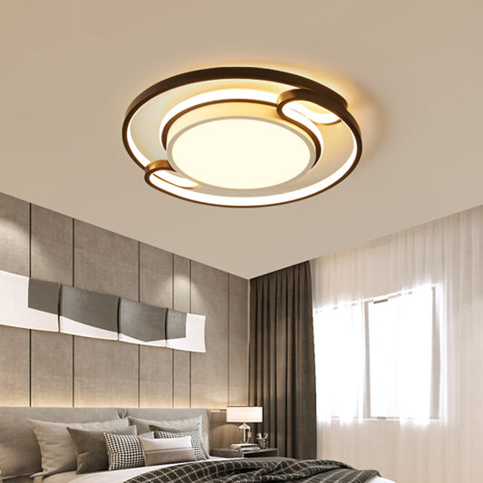 Double Semi-Ring Ceiling Mount Modernist Metal Black LED Flushmount Lighting for Bedroom, 16"/20.5" Wide Clearhalo 'Ceiling Lights' 'Close To Ceiling Lights' 'Close to ceiling' 'Flush mount' Lighting' 738341