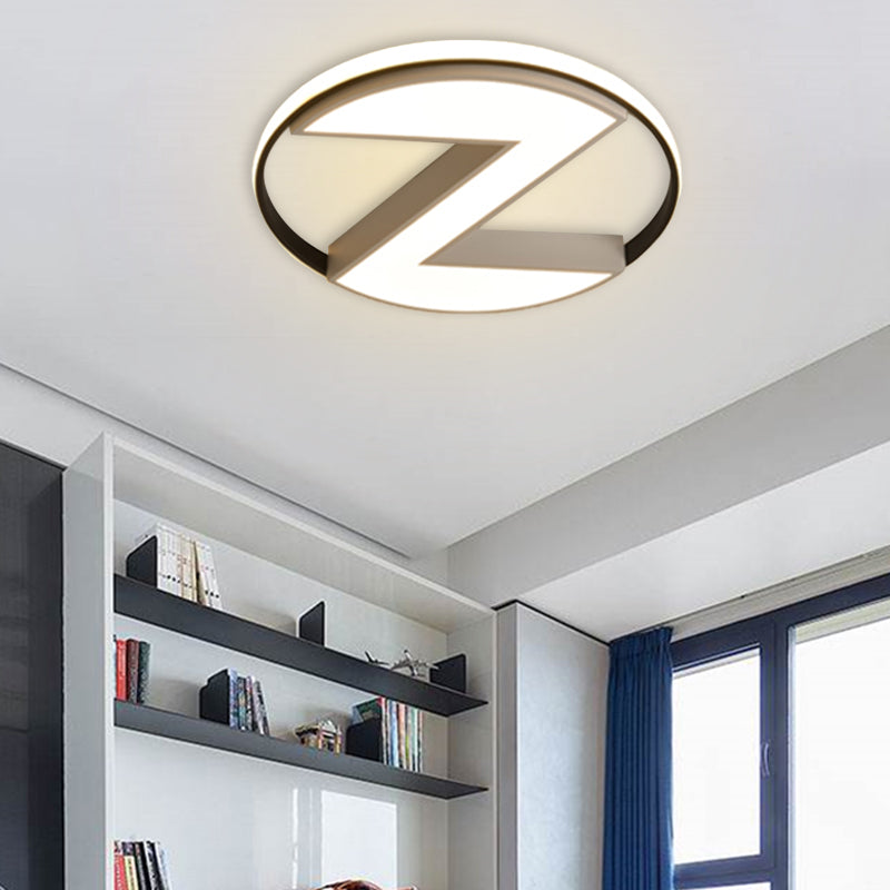 Black and White Z-Shape Flush Mount Light Fixture Contemporary 18"/21.5" Wide Metallic LED Flush Mount Lamp with Ring Design in Warm/White Light Black-White Clearhalo 'Ceiling Lights' 'Close To Ceiling Lights' 'Close to ceiling' 'Flush mount' Lighting' 738345