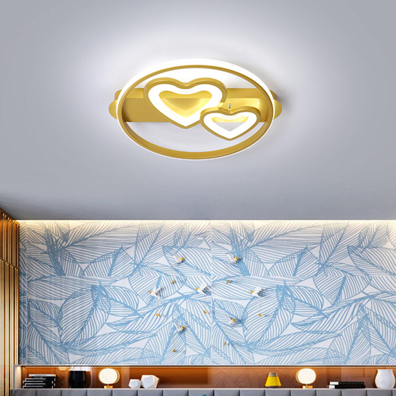 Acrylic Loving Hearts LED Ceiling Fixture Simplicity 18"/21.5" Wide Gold/Black and White Flush Mount Lamp with Ring Design Gold Clearhalo 'Ceiling Lights' 'Close To Ceiling Lights' 'Close to ceiling' 'Flush mount' Lighting' 738350