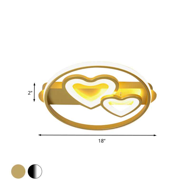 Acrylic Loving Hearts LED Ceiling Fixture Simplicity 18"/21.5" Wide Gold/Black and White Flush Mount Lamp with Ring Design Clearhalo 'Ceiling Lights' 'Close To Ceiling Lights' 'Close to ceiling' 'Flush mount' Lighting' 738353