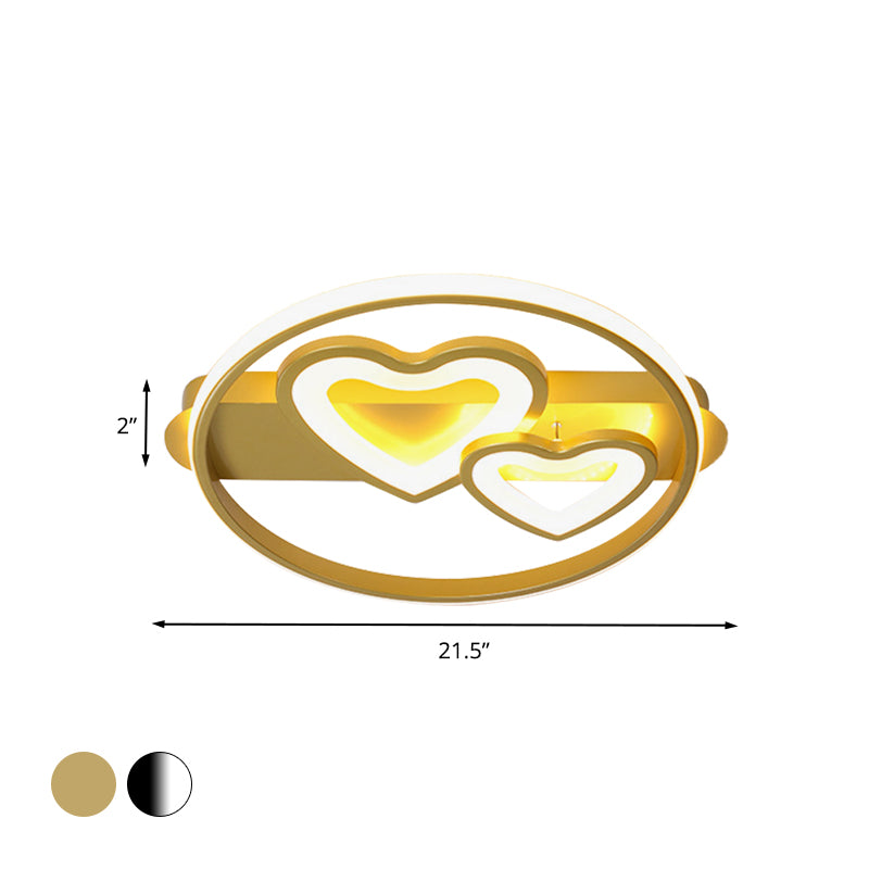 Acrylic Loving Hearts LED Ceiling Fixture Simplicity 18"/21.5" Wide Gold/Black and White Flush Mount Lamp with Ring Design Clearhalo 'Ceiling Lights' 'Close To Ceiling Lights' 'Close to ceiling' 'Flush mount' Lighting' 738354