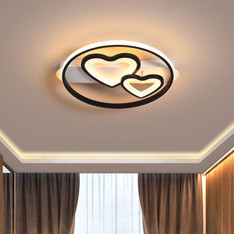 Acrylic Loving Hearts LED Ceiling Fixture Simplicity 18"/21.5" Wide Gold/Black and White Flush Mount Lamp with Ring Design Black-White Clearhalo 'Ceiling Lights' 'Close To Ceiling Lights' 'Close to ceiling' 'Flush mount' Lighting' 738355