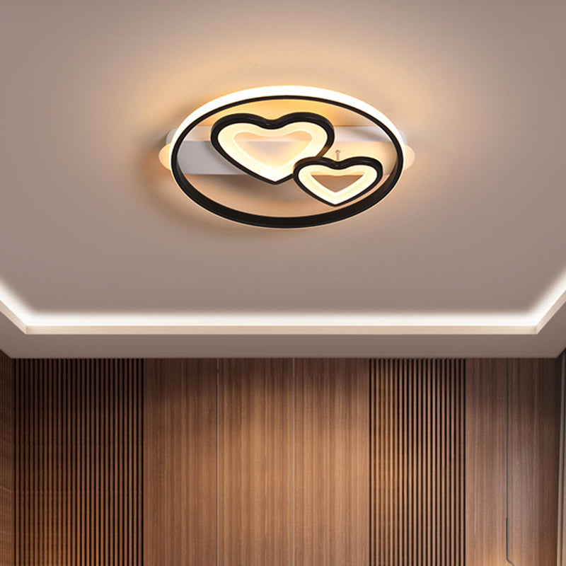 Acrylic Loving Hearts LED Ceiling Fixture Simplicity 18"/21.5" Wide Gold/Black and White Flush Mount Lamp with Ring Design Clearhalo 'Ceiling Lights' 'Close To Ceiling Lights' 'Close to ceiling' 'Flush mount' Lighting' 738356