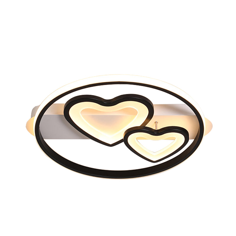 Acrylic Loving Hearts LED Ceiling Fixture Simplicity 18"/21.5" Wide Gold/Black and White Flush Mount Lamp with Ring Design Clearhalo 'Ceiling Lights' 'Close To Ceiling Lights' 'Close to ceiling' 'Flush mount' Lighting' 738357