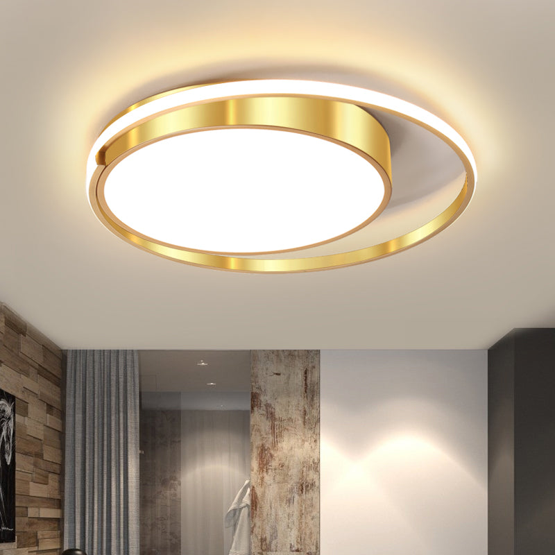 Metallic Drum LED Ceiling Mounted Fixture Modernist 16.5"/20.5"/24.5" W Gold Flush Light with Ring Design for Bedroom Gold Clearhalo 'Ceiling Lights' 'Close To Ceiling Lights' 'Close to ceiling' 'Flush mount' Lighting' 738363