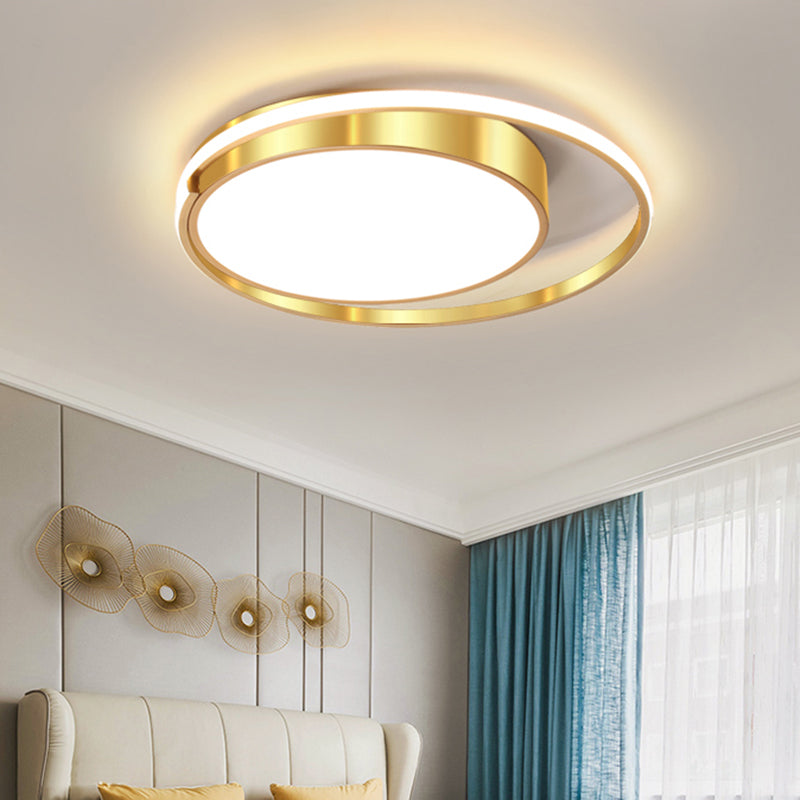 Metallic Drum LED Ceiling Mounted Fixture Modernist 16.5"/20.5"/24.5" W Gold Flush Light with Ring Design for Bedroom Clearhalo 'Ceiling Lights' 'Close To Ceiling Lights' 'Close to ceiling' 'Flush mount' Lighting' 738364