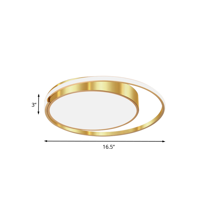 Metallic Drum LED Ceiling Mounted Fixture Modernist 16.5"/20.5"/24.5" W Gold Flush Light with Ring Design for Bedroom Clearhalo 'Ceiling Lights' 'Close To Ceiling Lights' 'Close to ceiling' 'Flush mount' Lighting' 738366