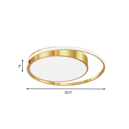 Metallic Drum LED Ceiling Mounted Fixture Modernist 16.5"/20.5"/24.5" W Gold Flush Light with Ring Design for Bedroom Clearhalo 'Ceiling Lights' 'Close To Ceiling Lights' 'Close to ceiling' 'Flush mount' Lighting' 738367