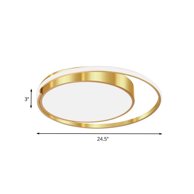 Metallic Drum LED Ceiling Mounted Fixture Modernist 16.5"/20.5"/24.5" W Gold Flush Light with Ring Design for Bedroom Clearhalo 'Ceiling Lights' 'Close To Ceiling Lights' 'Close to ceiling' 'Flush mount' Lighting' 738368