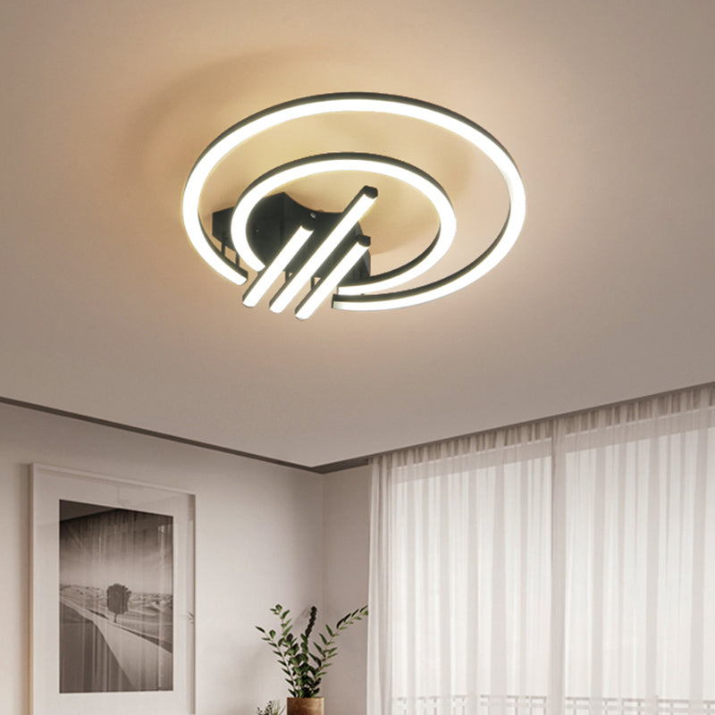 Black Creative Circular Ceiling Lighting Contemporary 15"/19.5" Wide Acrylic LED Flush Mount Fixture in Warm/White Light Clearhalo 'Ceiling Lights' 'Close To Ceiling Lights' 'Close to ceiling' 'Flush mount' Lighting' 738370