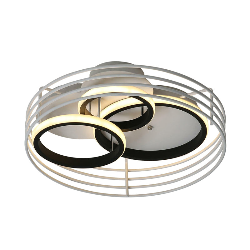 Acrylic 3 Overlapping Rings Flush Light Contemporary 16"/19.5" Wide Black/White LED Ceiling Flush Mount with Drum Cage in Warm/White Light Clearhalo 'Ceiling Lights' 'Close To Ceiling Lights' 'Close to ceiling' 'Flush mount' Lighting' 738375