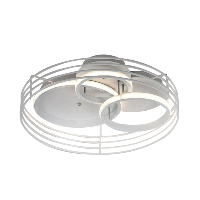 Acrylic 3 Overlapping Rings Flush Light Contemporary 16"/19.5" Wide Black/White LED Ceiling Flush Mount with Drum Cage in Warm/White Light Clearhalo 'Ceiling Lights' 'Close To Ceiling Lights' 'Close to ceiling' 'Flush mount' Lighting' 738380