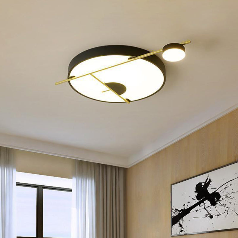 Modernist LED Flush Mount Ceiling Lamp Black and White/Gold Drum Flush Light Fixture with Acrylic Shade in Warm/White Light, 16"/19.5" Wide Black-Gold Clearhalo 'Ceiling Lights' 'Close To Ceiling Lights' 'Close to ceiling' 'Flush mount' Lighting' 738388