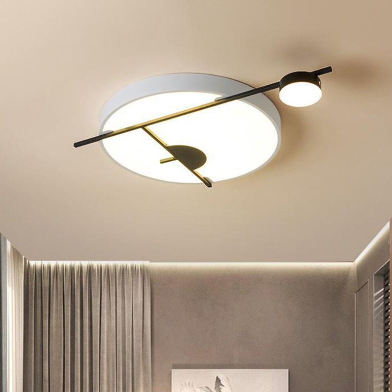 Modernist LED Flush Mount Ceiling Lamp Black and White/Gold Drum Flush Light Fixture with Acrylic Shade in Warm/White Light, 16"/19.5" Wide Black-White Clearhalo 'Ceiling Lights' 'Close To Ceiling Lights' 'Close to ceiling' 'Flush mount' Lighting' 738393