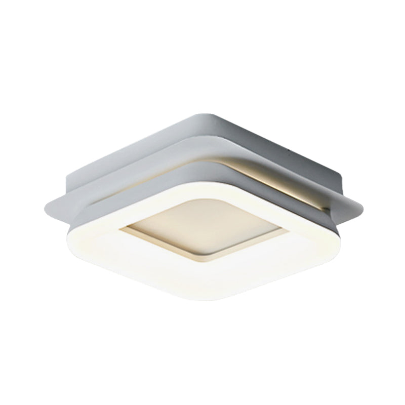 White Round/Square Flush Pendant Light Minimalist Metal LED Ceiling Mounted Fixture for Bedroom in Warm/Natural Light Clearhalo 'Ceiling Lights' 'Close To Ceiling Lights' 'Close to ceiling' 'Flush mount' Lighting' 738407